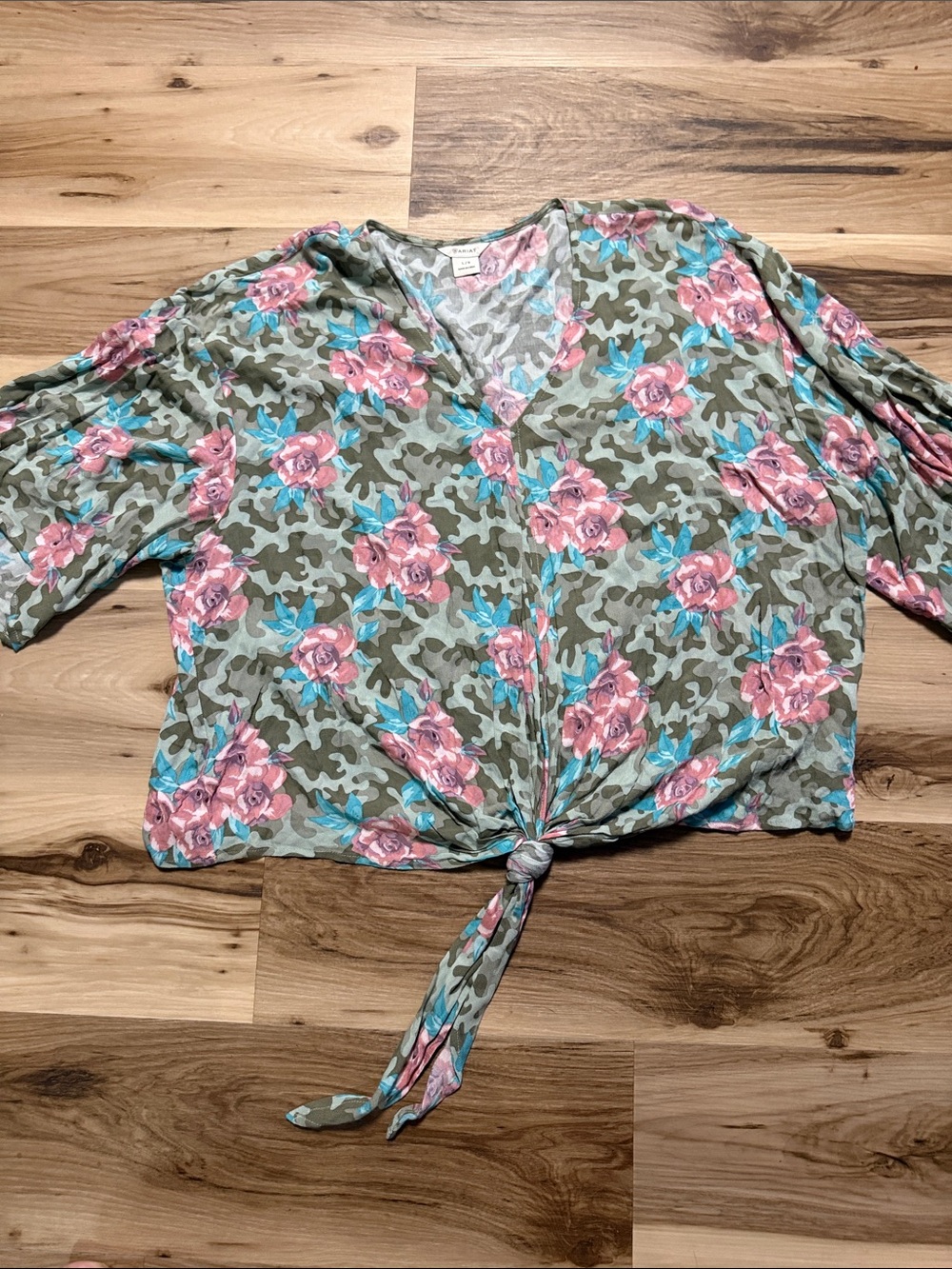 Ariat Pink Floral Camouflage Tie-Front Top